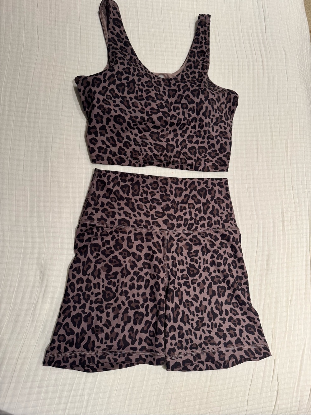Leopard Print Active Set - Mauve & Black